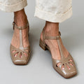 Women's Retro T-Bar Cut-Out Roman Sandals – Mid Heel