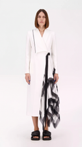 Women's Asymmetric Pleated Blazer Dress – Long Line Ruffle Hem Jacket