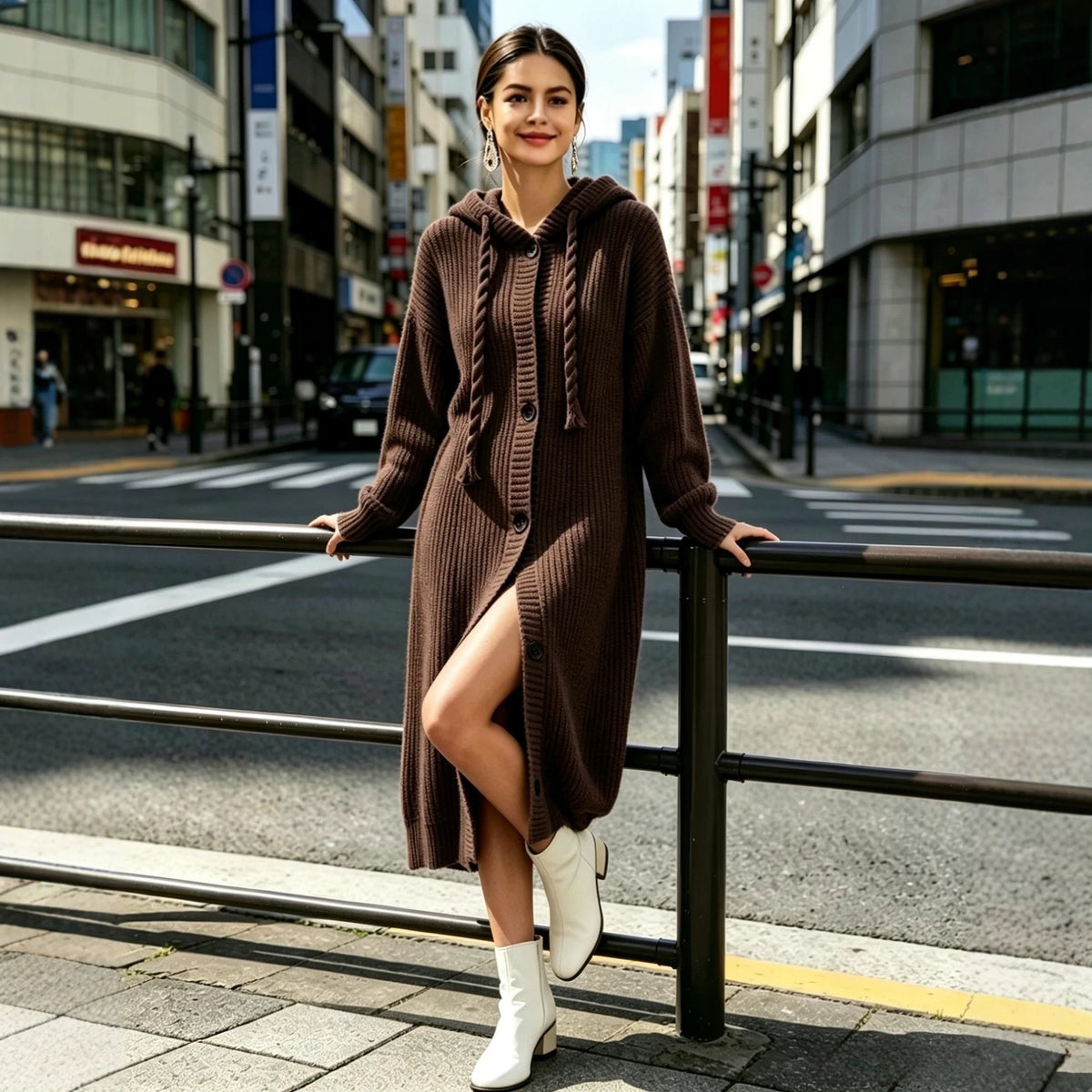 Women's Hooded Sweatshirt Dress – Oversized Drawstring Hoodie Dress