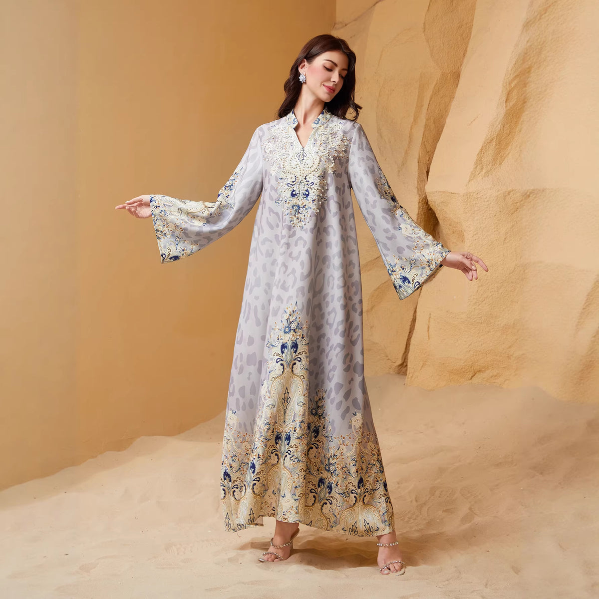 Women's Leopard Print Maxi Dress – Long Sleeve Relaxed Fit