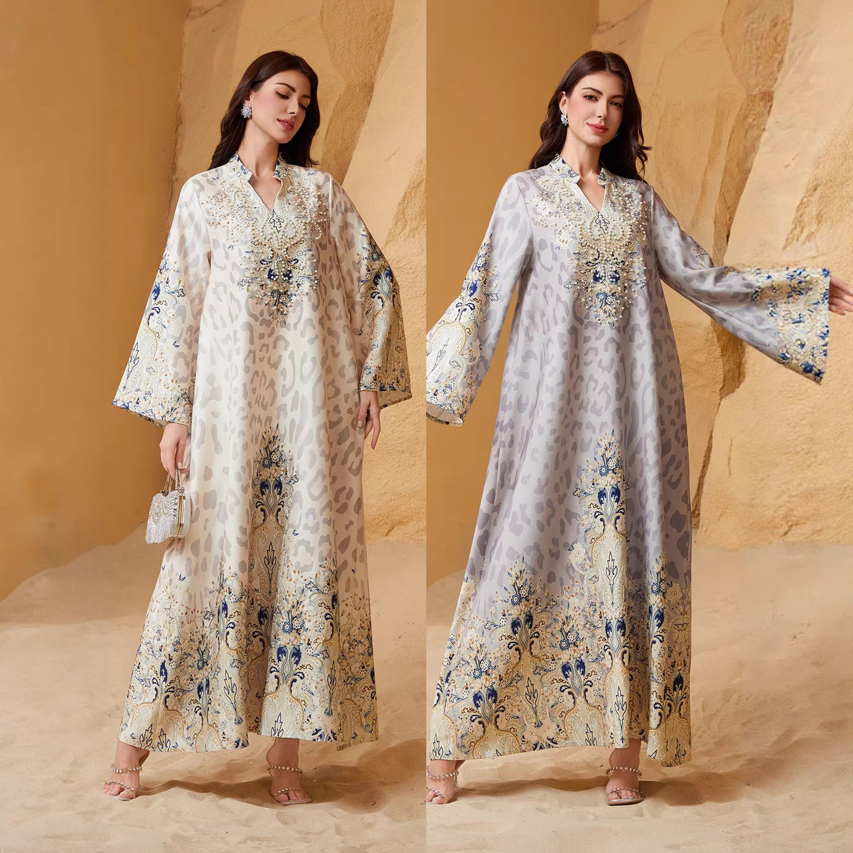 Women's Leopard Print Maxi Dress – Long Sleeve Relaxed Fit