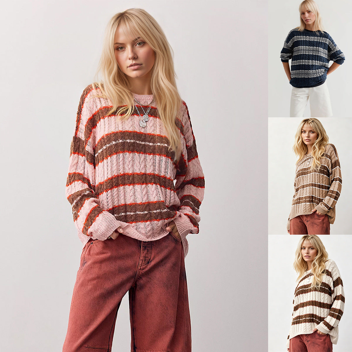 Loose striped sweater for women