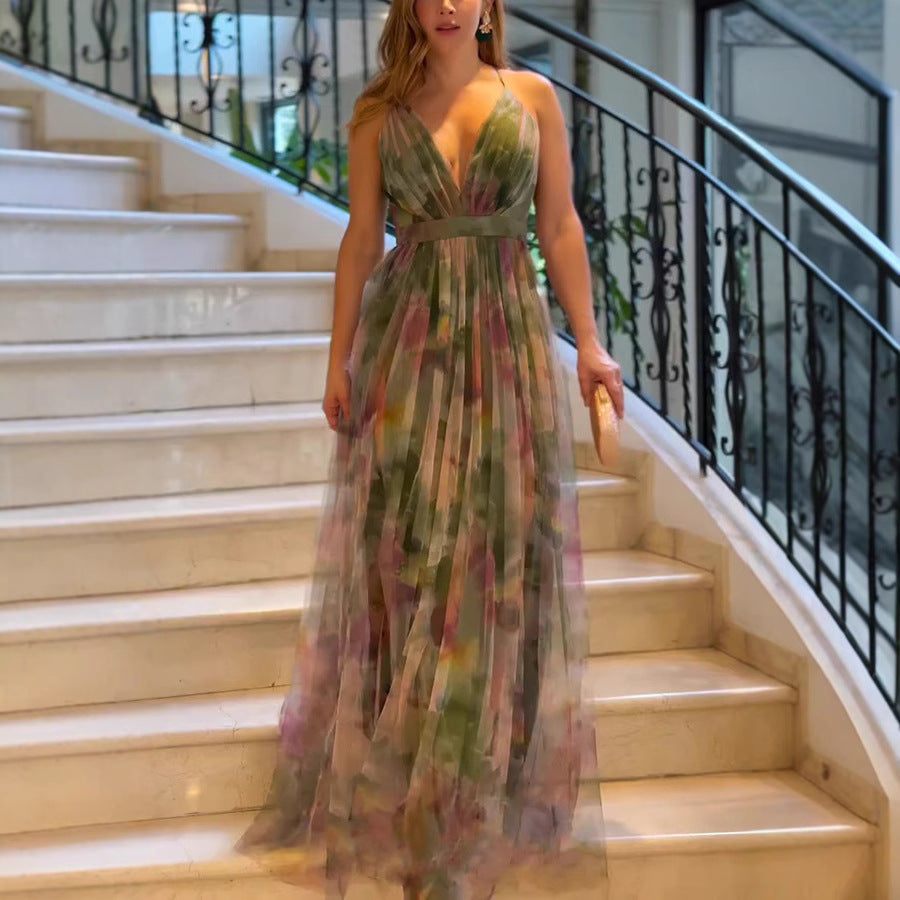 Women's Printed Cami Maxi Dress – Sleeveless Swing Sundress
