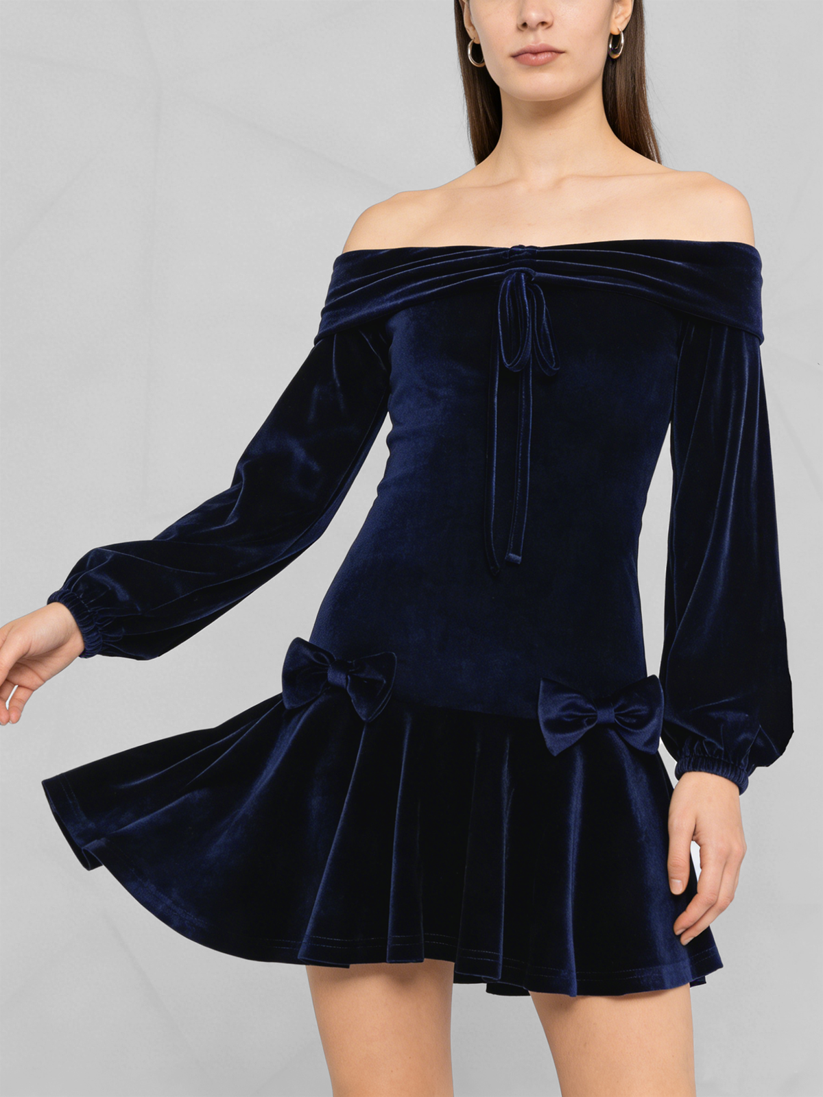 Elegant Velvet Off-Shoulder Lantern Sleeve Dress