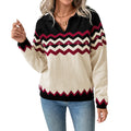 Women's Christmas Long Sleeve Pullover Knit Sweater with Line Pattern