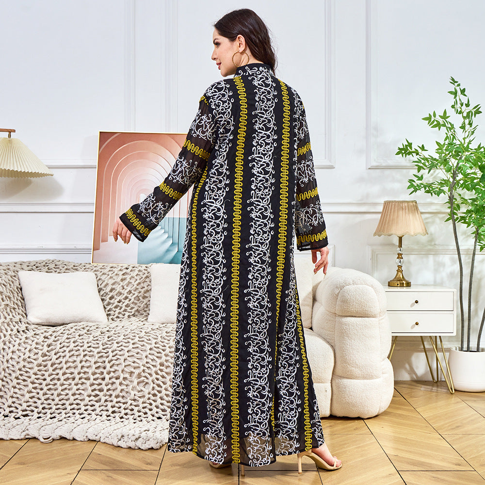 Women's Embroidered Tassel Maxi Dress – Long Sleeve Loose Fit