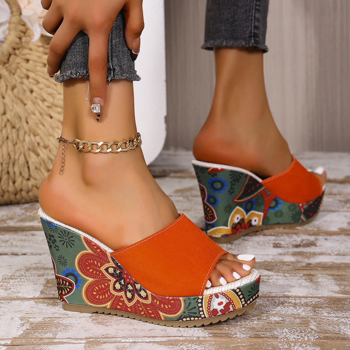 Women's Suede Peep Toe Platform Wedge Sandals