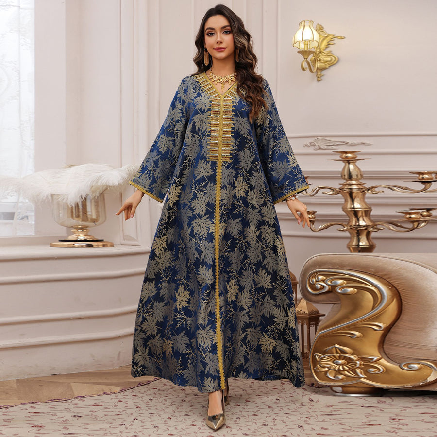 Women's Floral Embroidered Sequin Maxi Dress – Long Sleeve Evening Gown