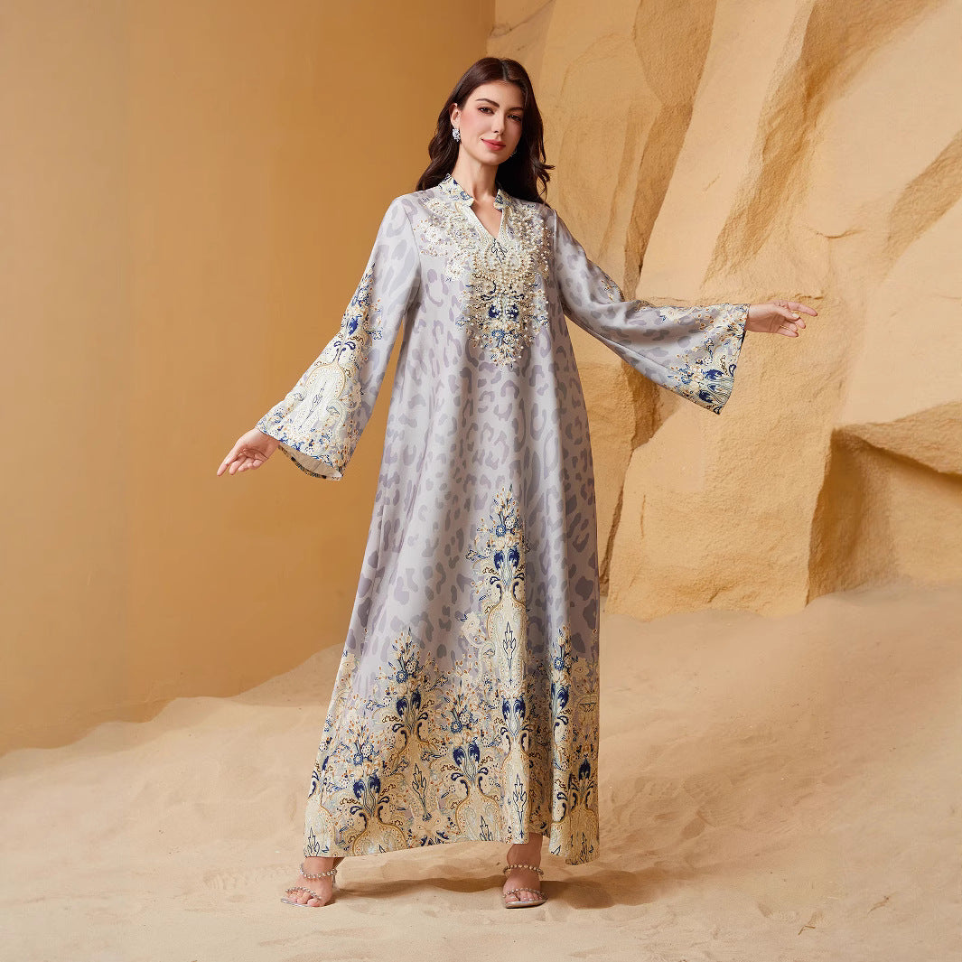 Women's Leopard Print Maxi Dress – Long Sleeve Relaxed Fit