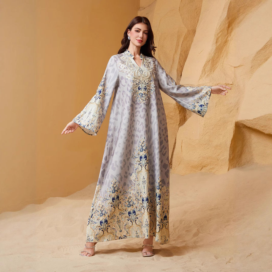 Women's Leopard Print Maxi Dress – Long Sleeve Relaxed Fit