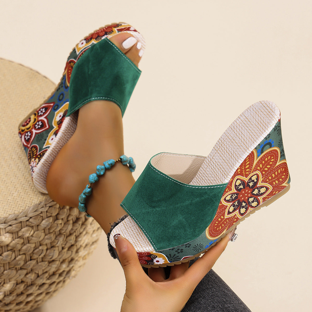 Women's Suede Peep Toe Platform Wedge Sandals