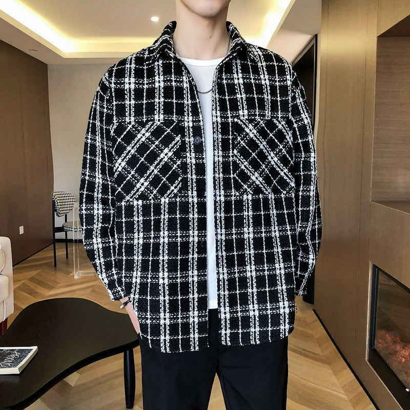Men's Casual Plaid Long Sleeve Shirt Jacket – Loose Fit