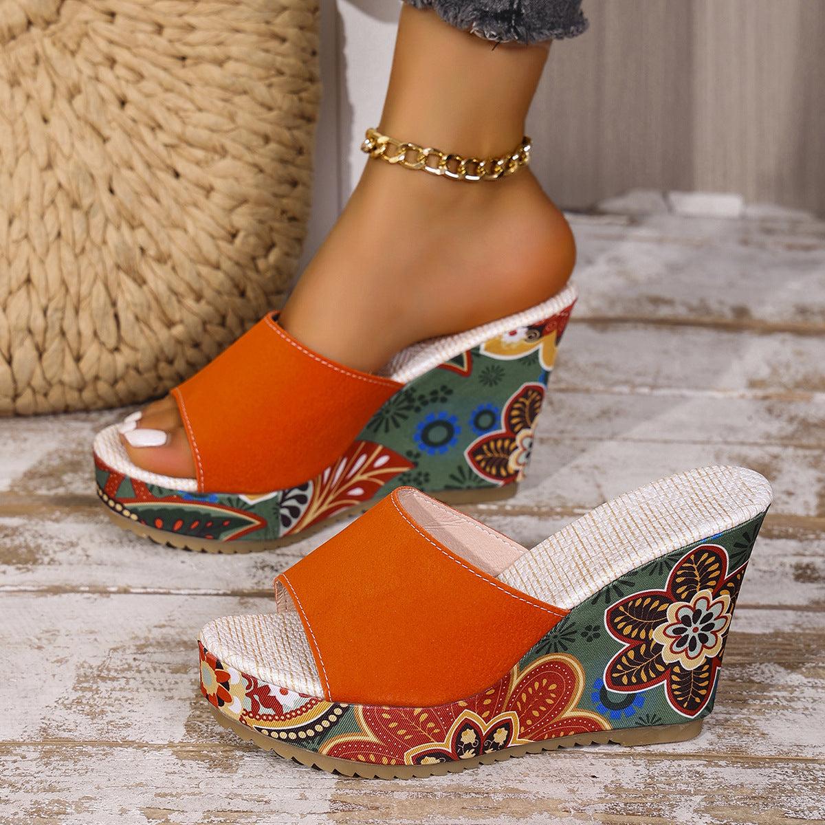 Women's Suede Peep Toe Platform Wedge Sandals