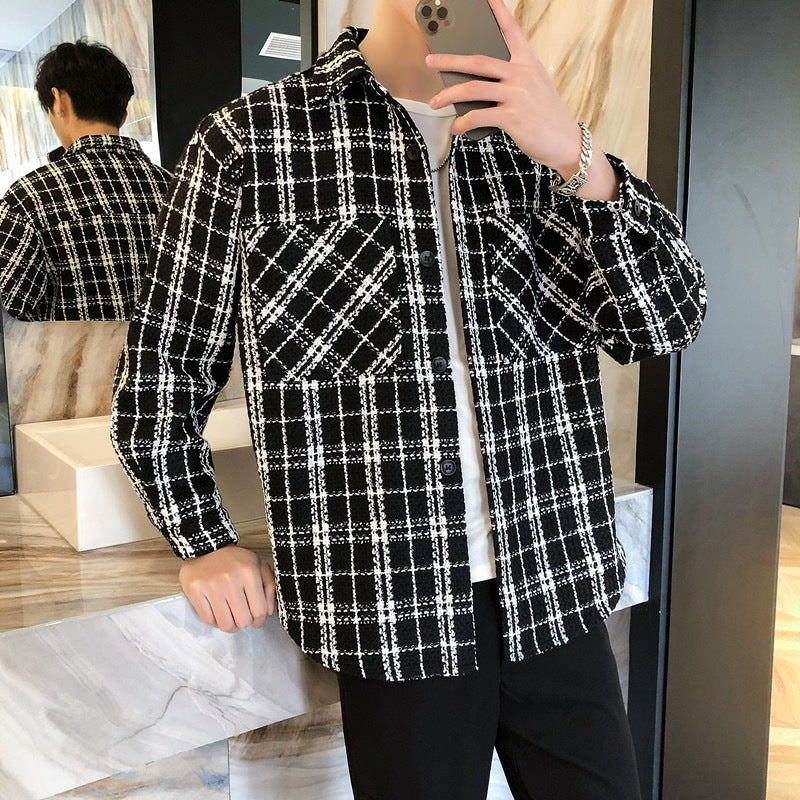 Men's Casual Plaid Long Sleeve Shirt Jacket – Loose Fit