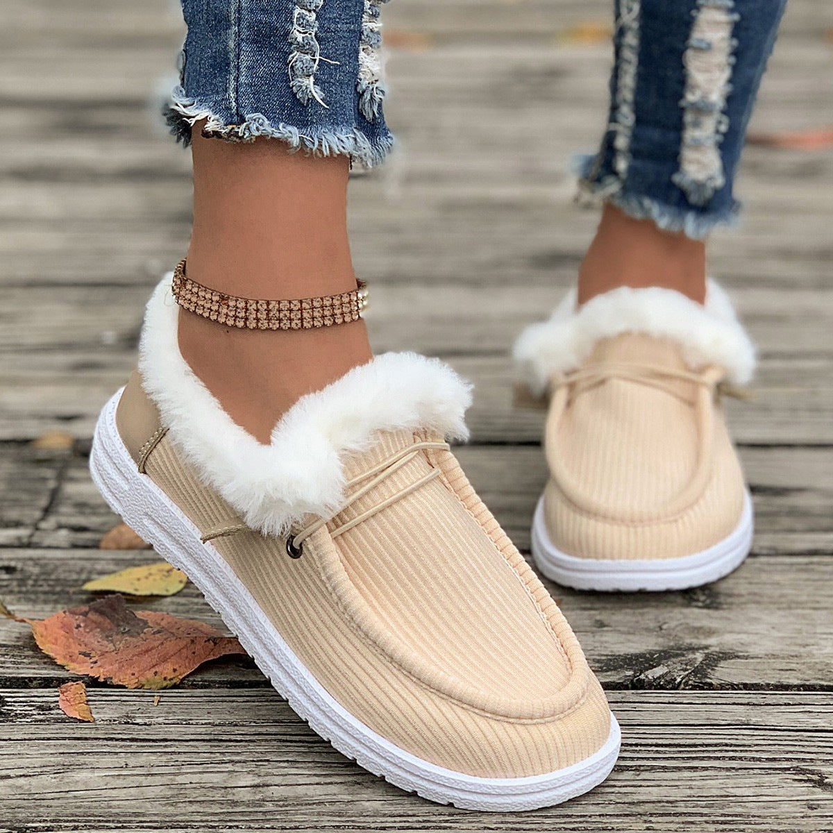 Women's Fuzzy Plush Cotton Shoes – Winter Casual Flats
