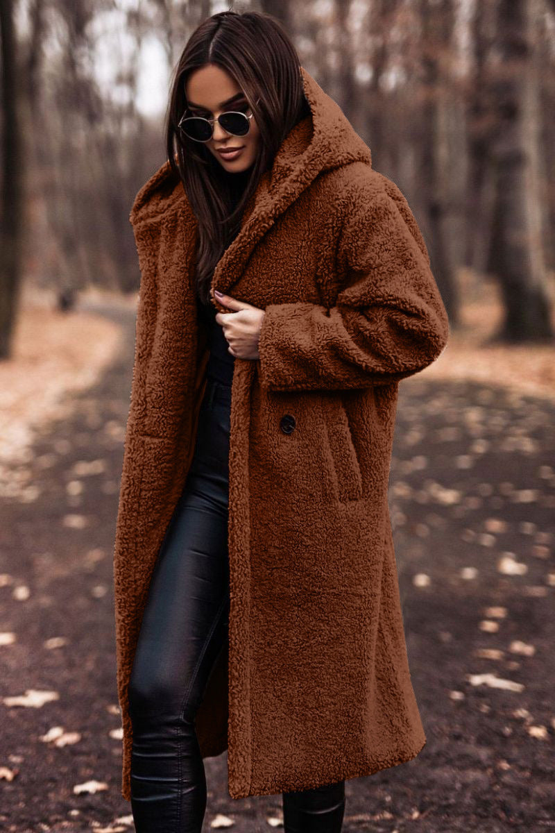 Women's long hooded teddy coat – oversized plush winter coat