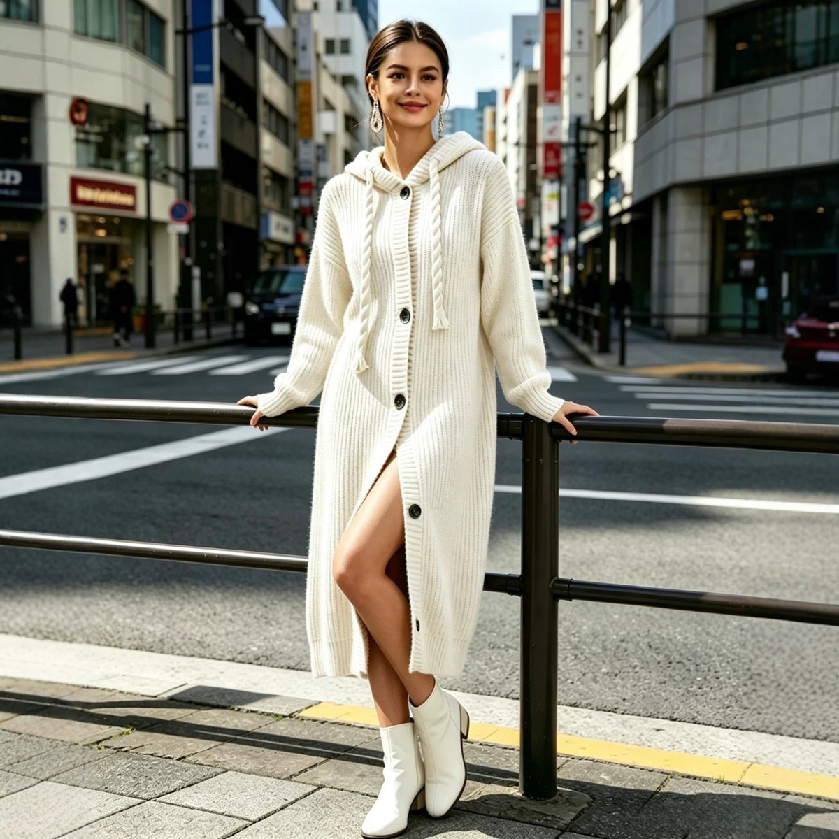 Women's Hooded Sweatshirt Dress – Oversized Drawstring Hoodie Dress
