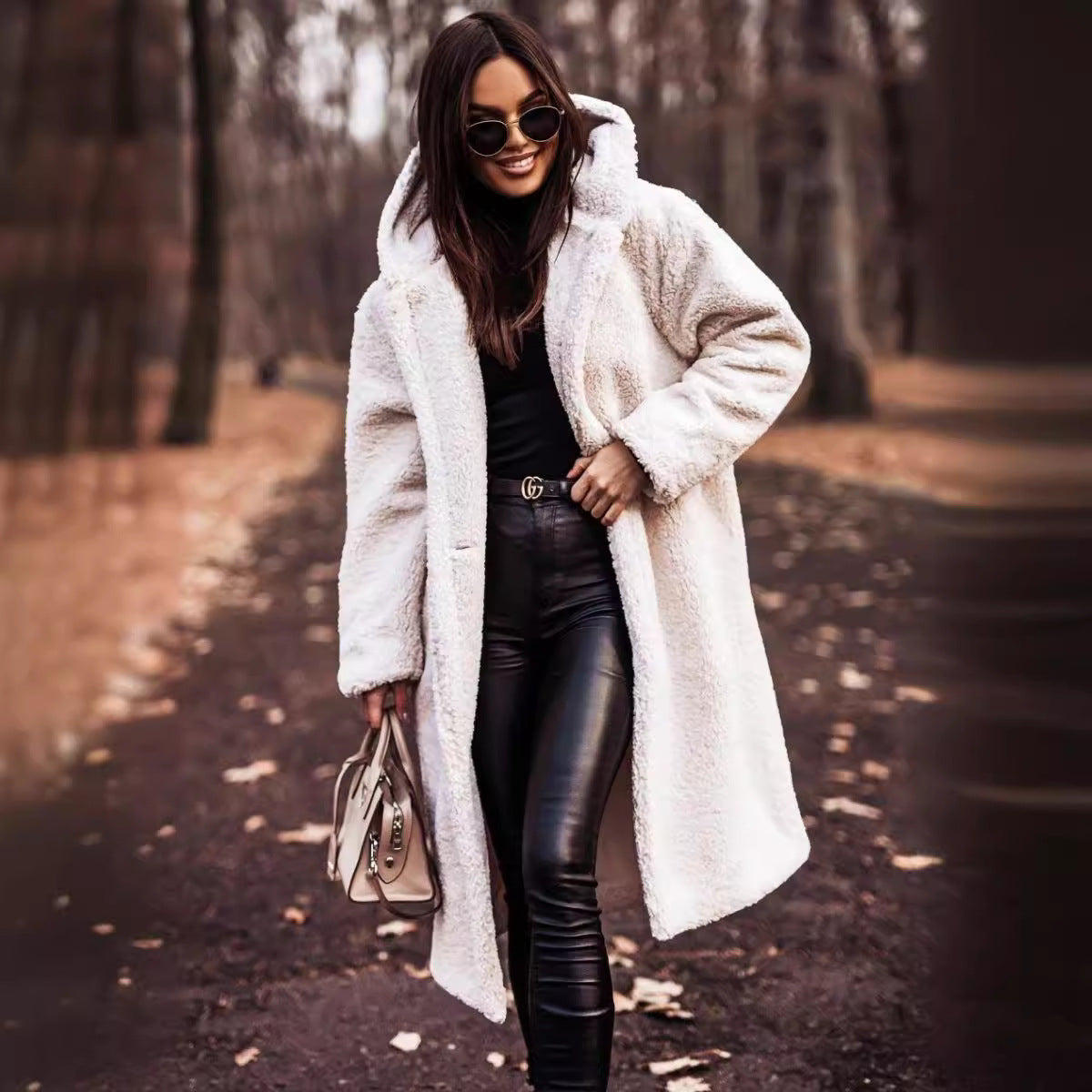 Women's long hooded teddy coat – oversized plush winter coat