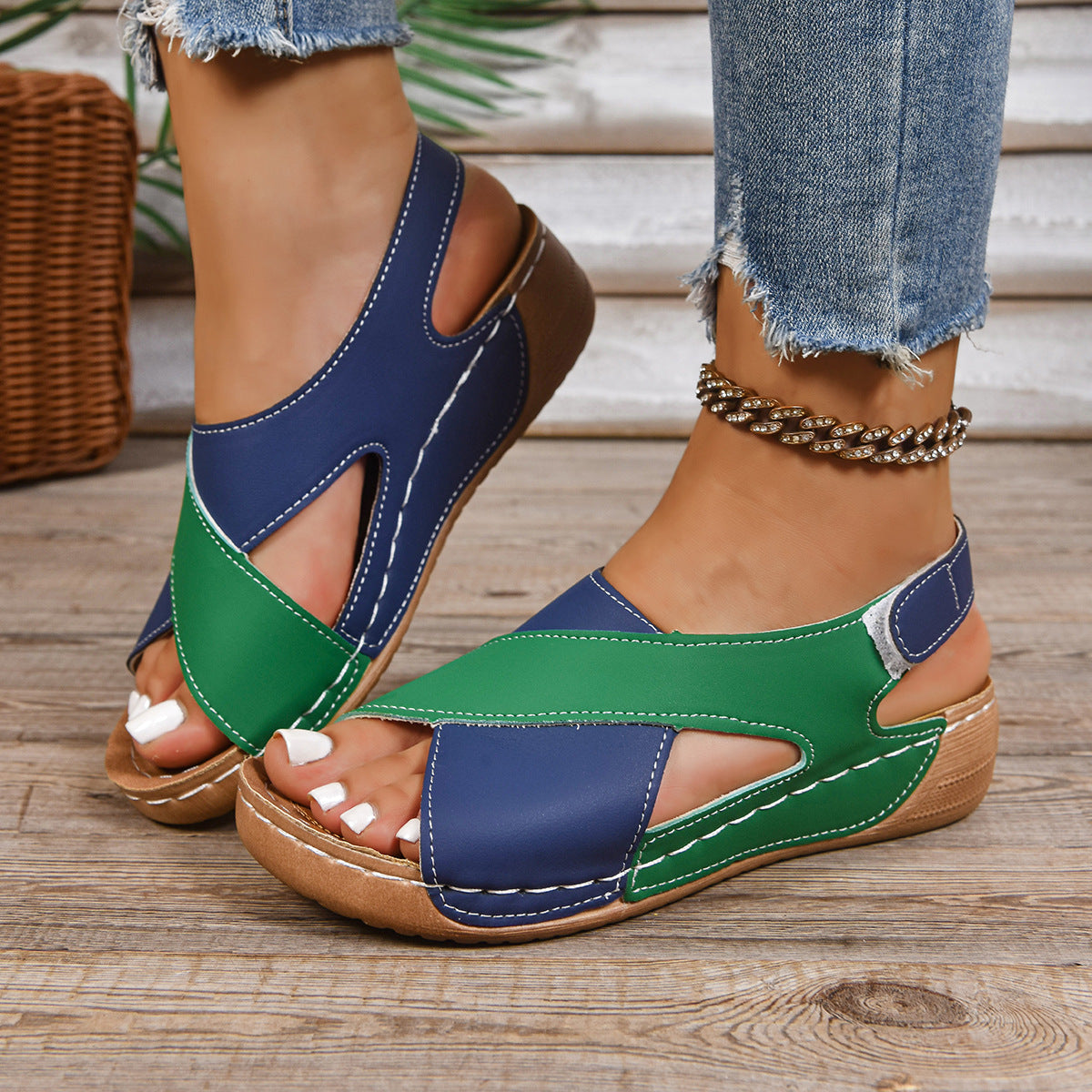Women's Cut-Out Cross Strap Sandals with Easy Velcro Fastening
