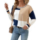 Women's Casual Color Block Round Neck Knit Pullover
