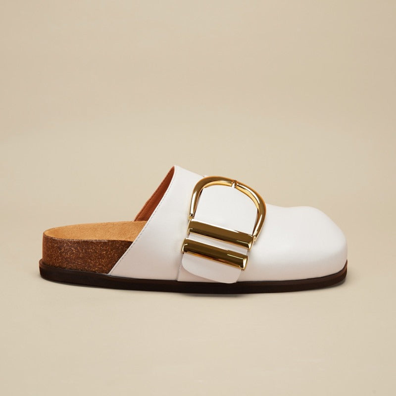 Astrid Buckle Leather Mules | Closed-Toe Slip-On Clogs