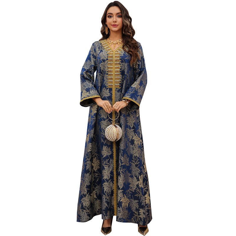 Women's Floral Embroidered Sequin Maxi Dress – Long Sleeve Evening Gown