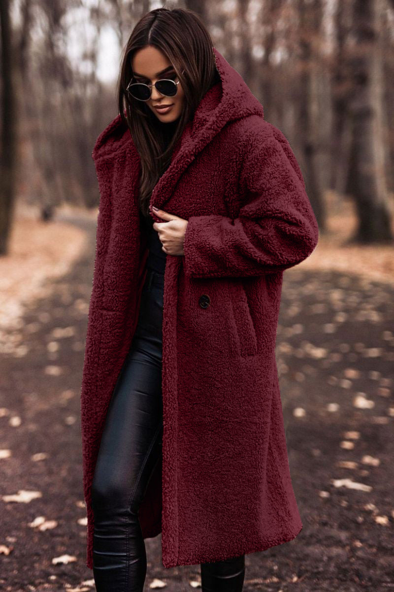 Women's long hooded teddy coat – oversized plush winter coat