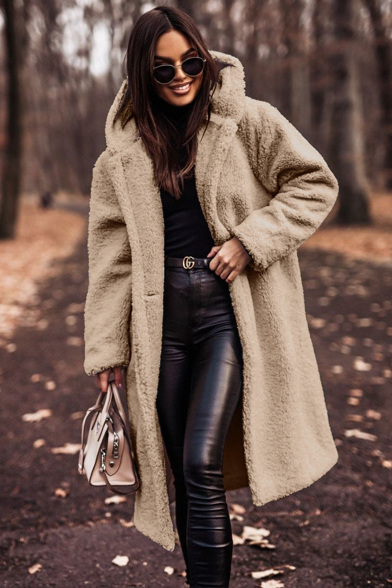 Women's long hooded teddy coat – oversized plush winter coat