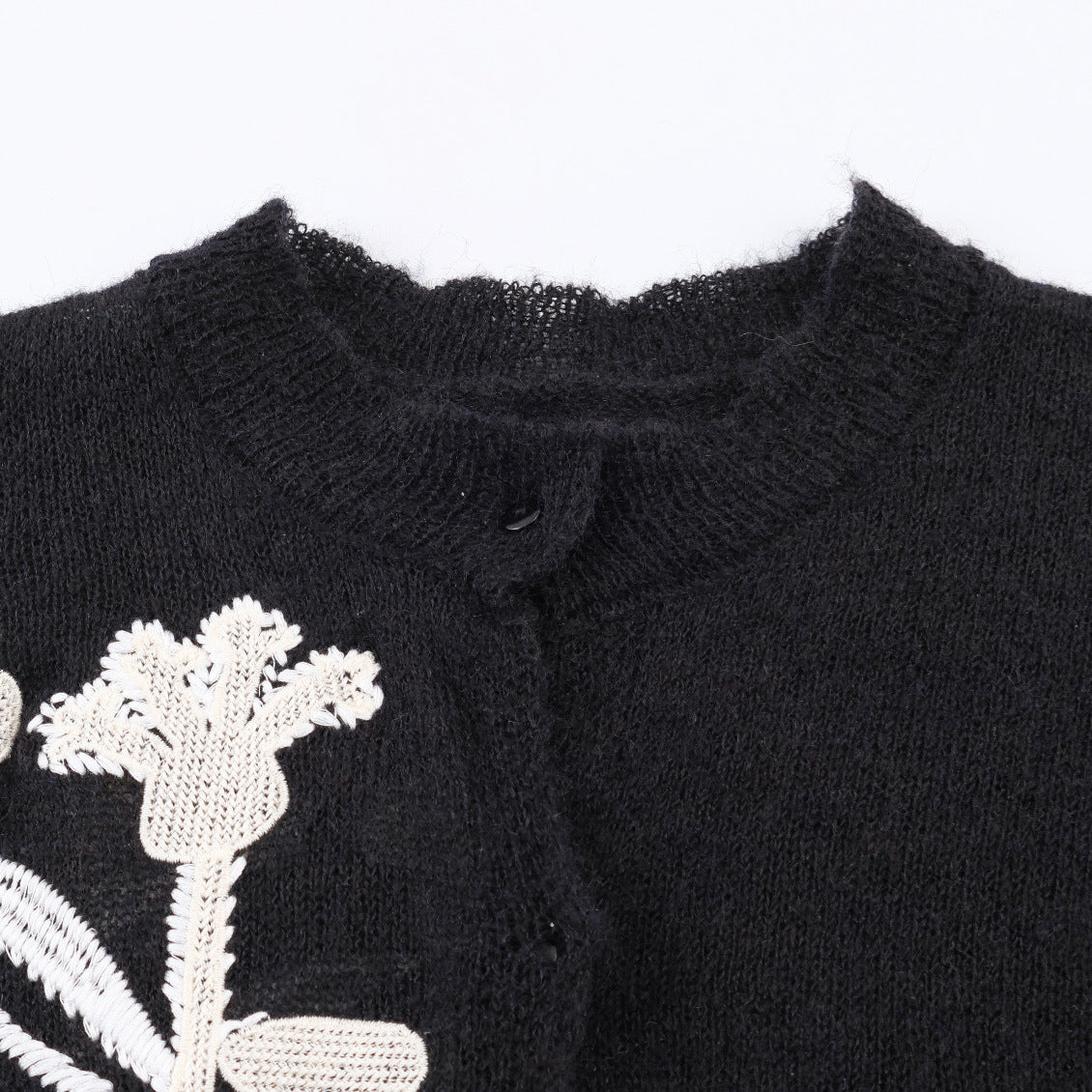 Flower Embroidered Knitted Coat