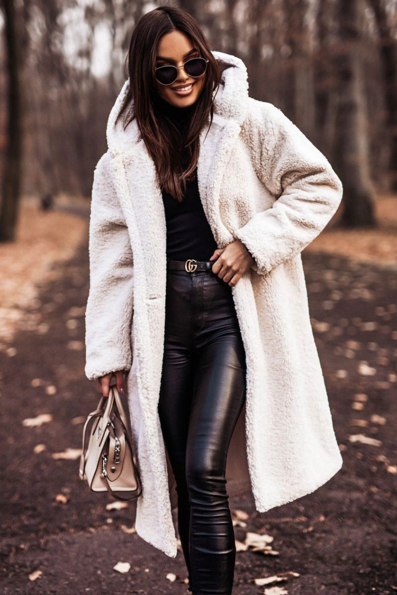 Women's long hooded teddy coat – oversized plush winter coat
