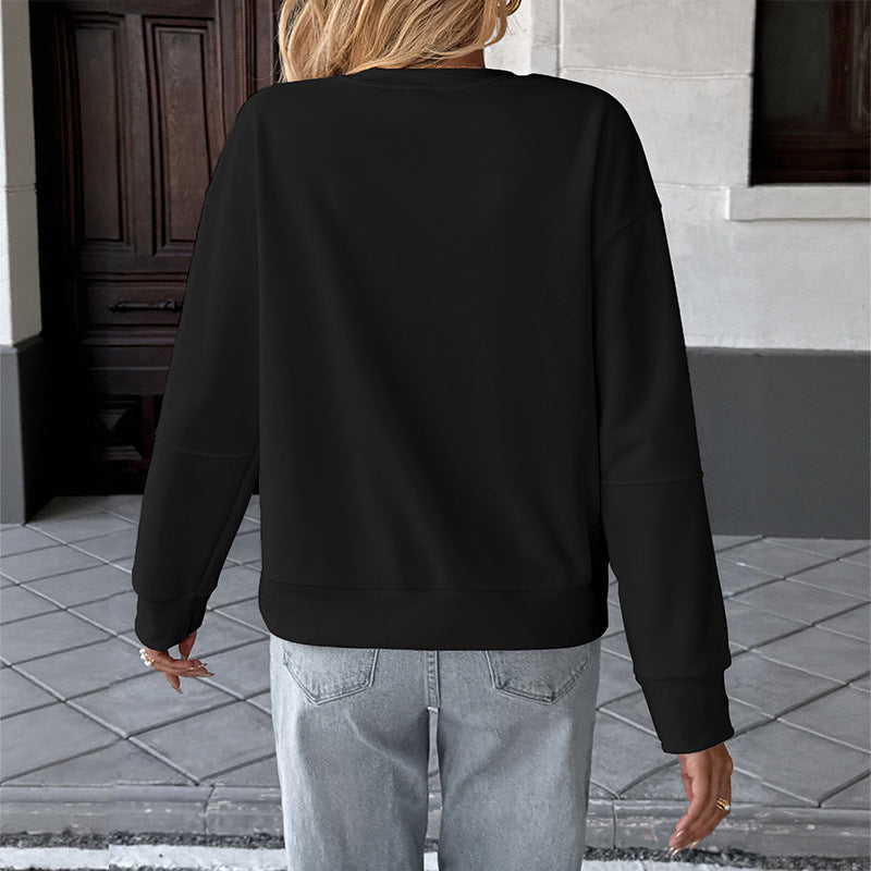 Loose Long Sleeve Bow Neckline Sweatshirt