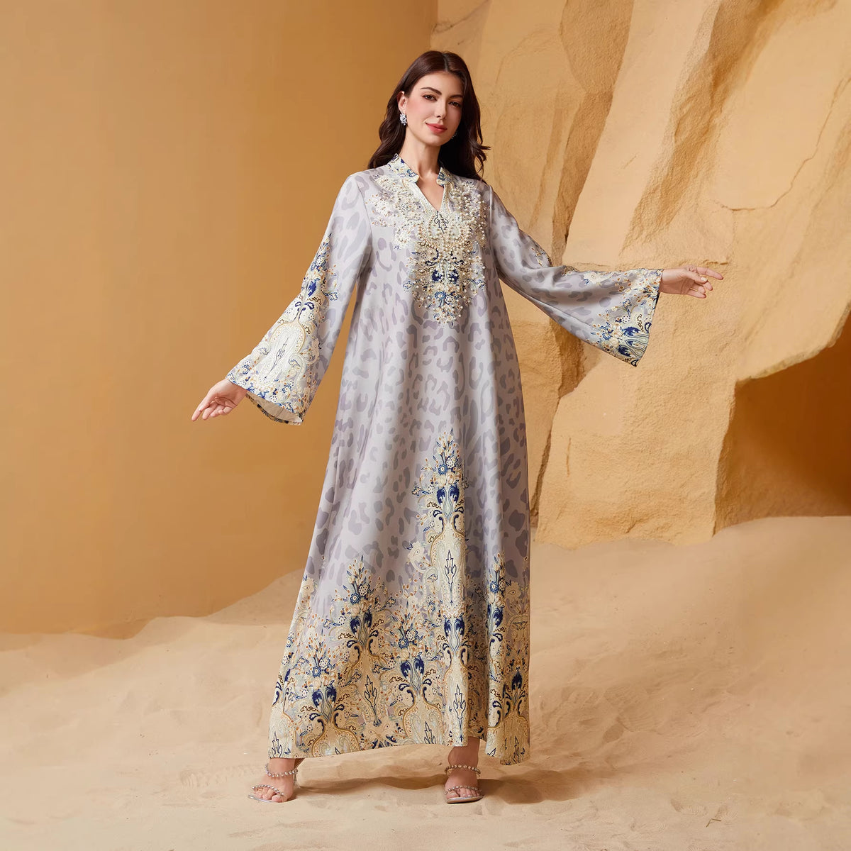 Women's Leopard Print Maxi Dress – Long Sleeve Relaxed Fit