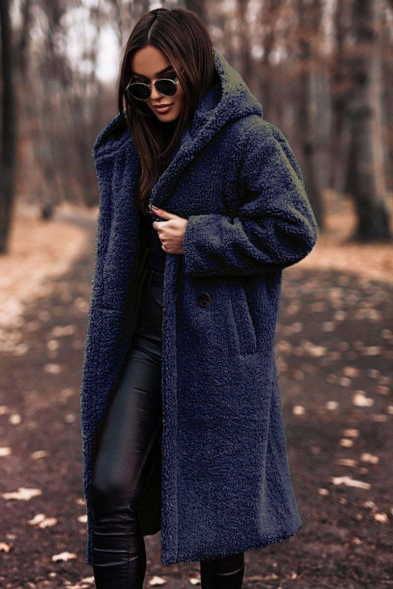 Women's long hooded teddy coat – oversized plush winter coat