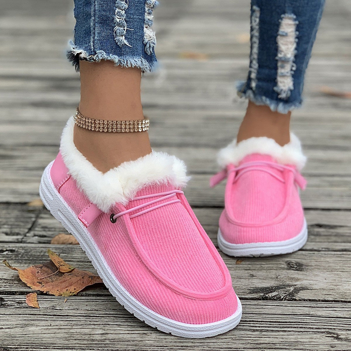 Women's Fuzzy Plush Cotton Shoes – Winter Casual Flats