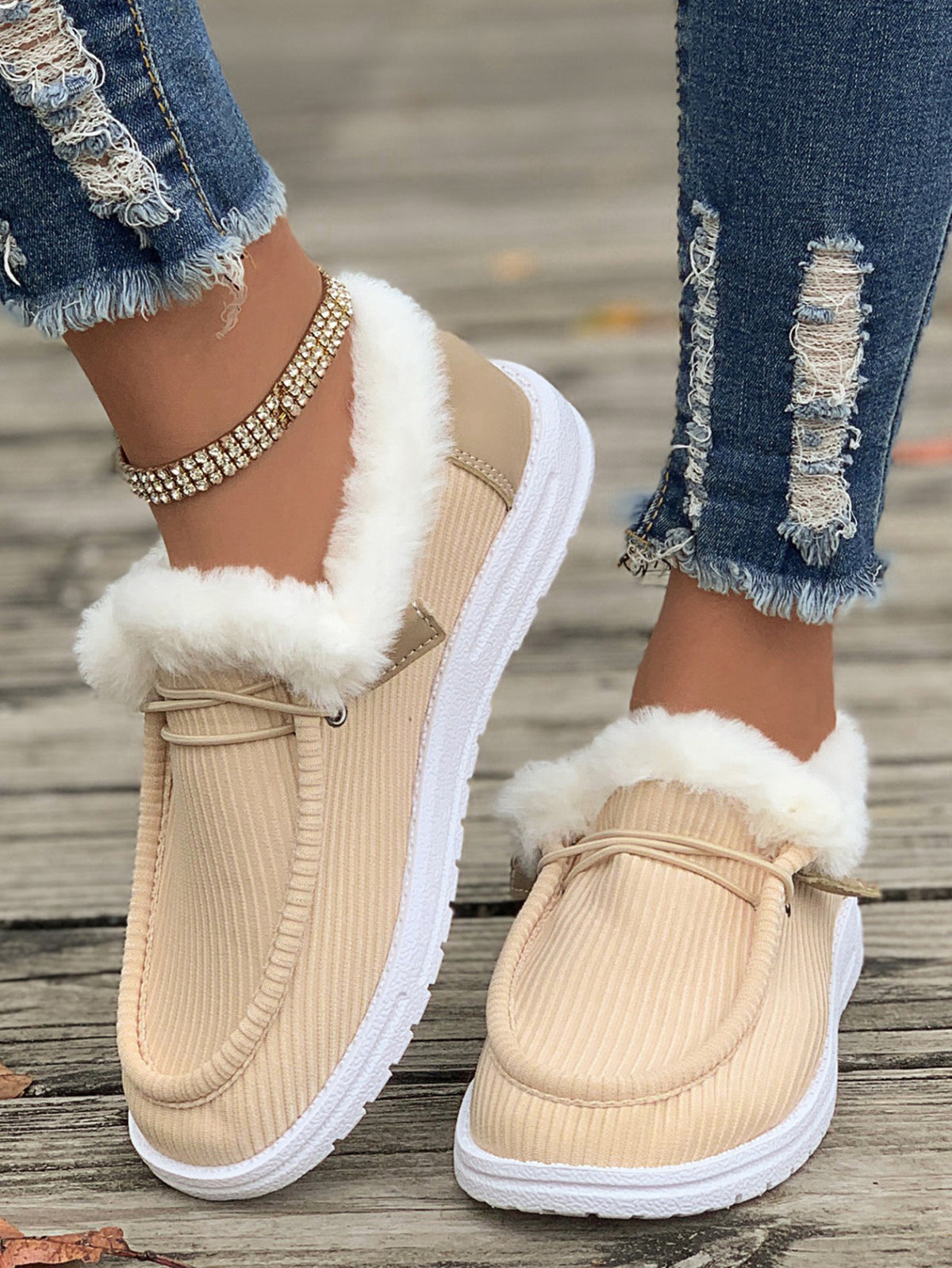 Women's Fuzzy Plush Cotton Shoes – Winter Casual Flats