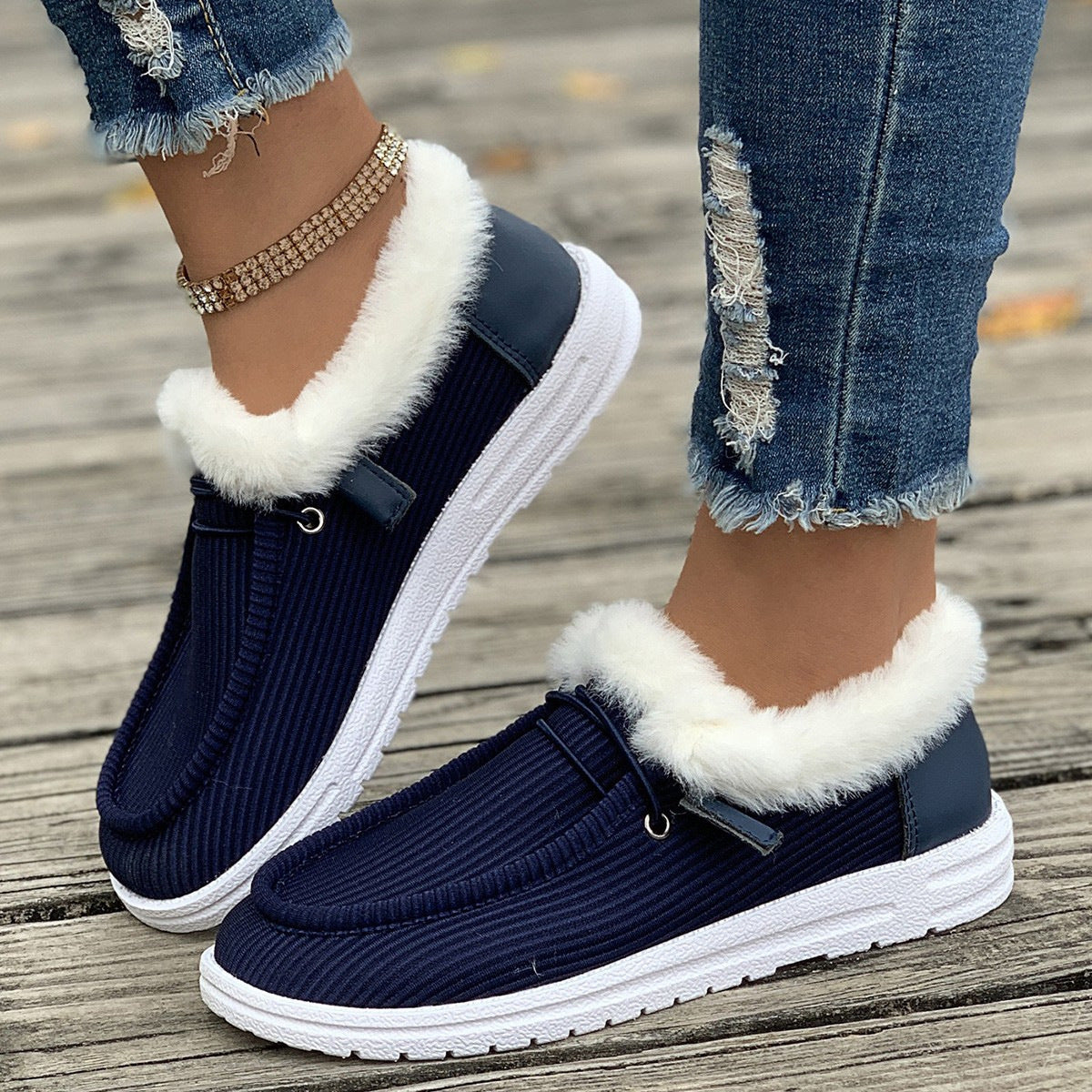 Women's Fuzzy Plush Cotton Shoes – Winter Casual Flats