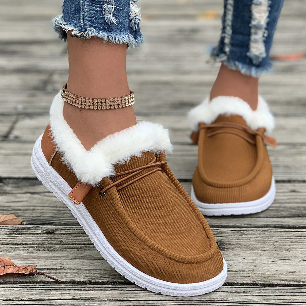 Women's Fuzzy Plush Cotton Shoes – Winter Casual Flats