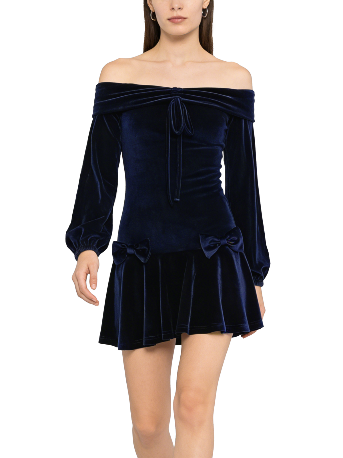 Elegant Velvet Off-Shoulder Lantern Sleeve Dress