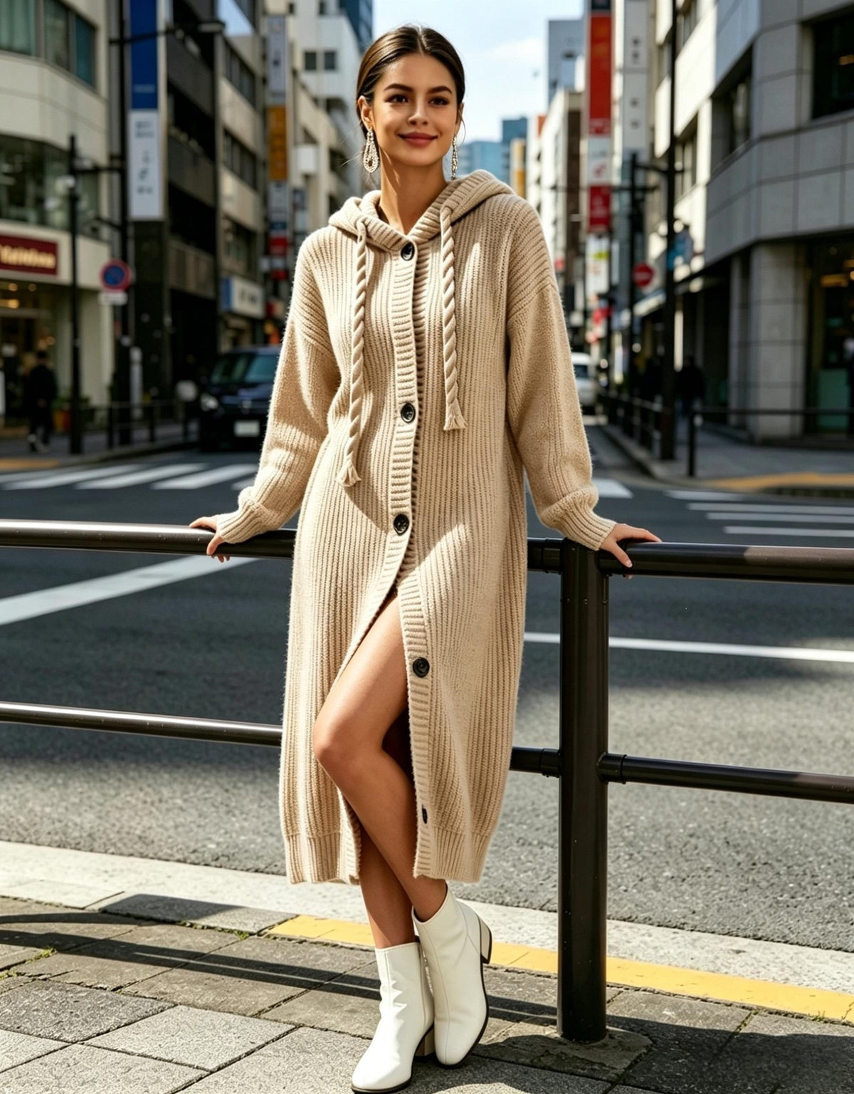 Women's Hooded Sweatshirt Dress – Oversized Drawstring Hoodie Dress