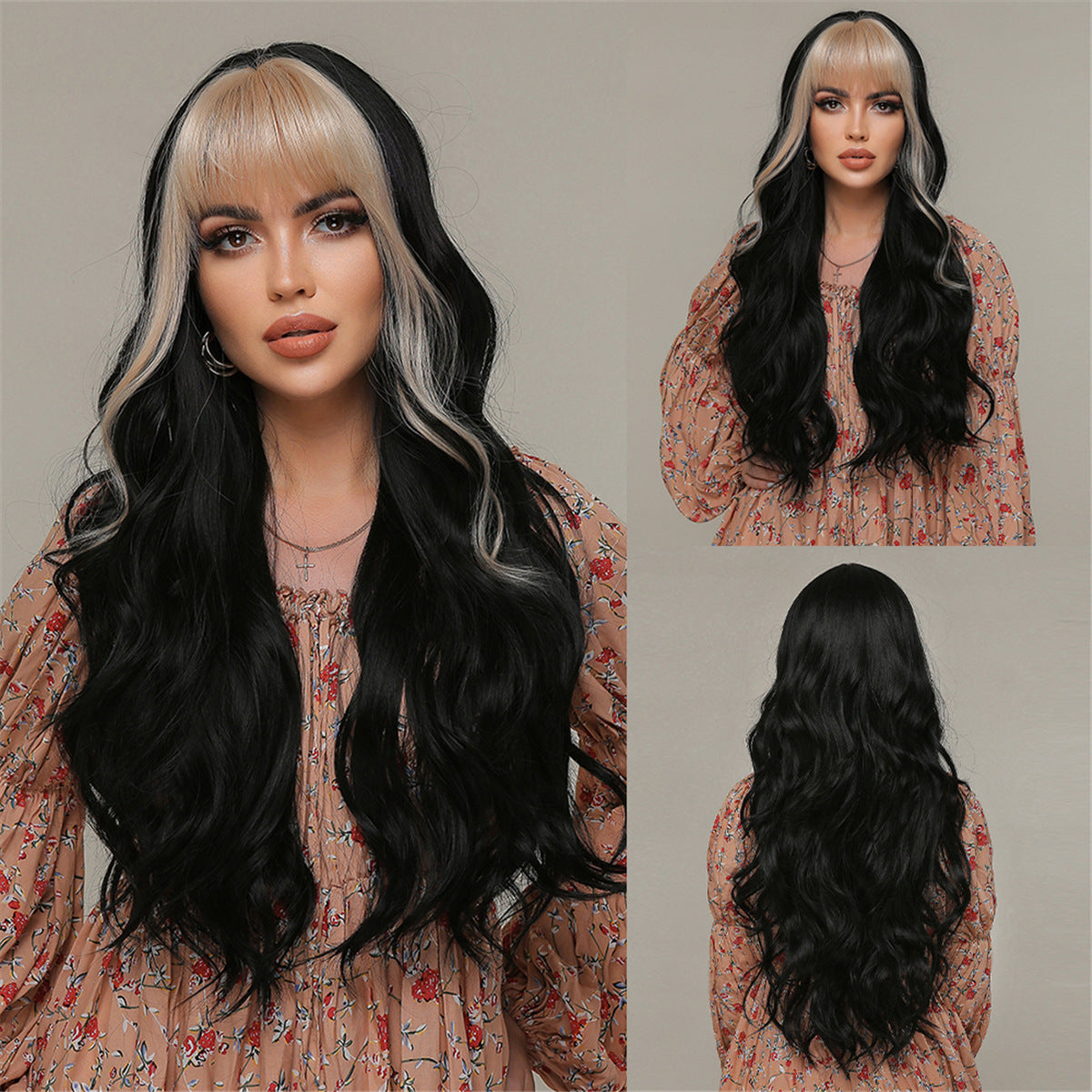 Long Curly Wig with Bangs – 30" Natural Wavy Synthetic Wig for Women