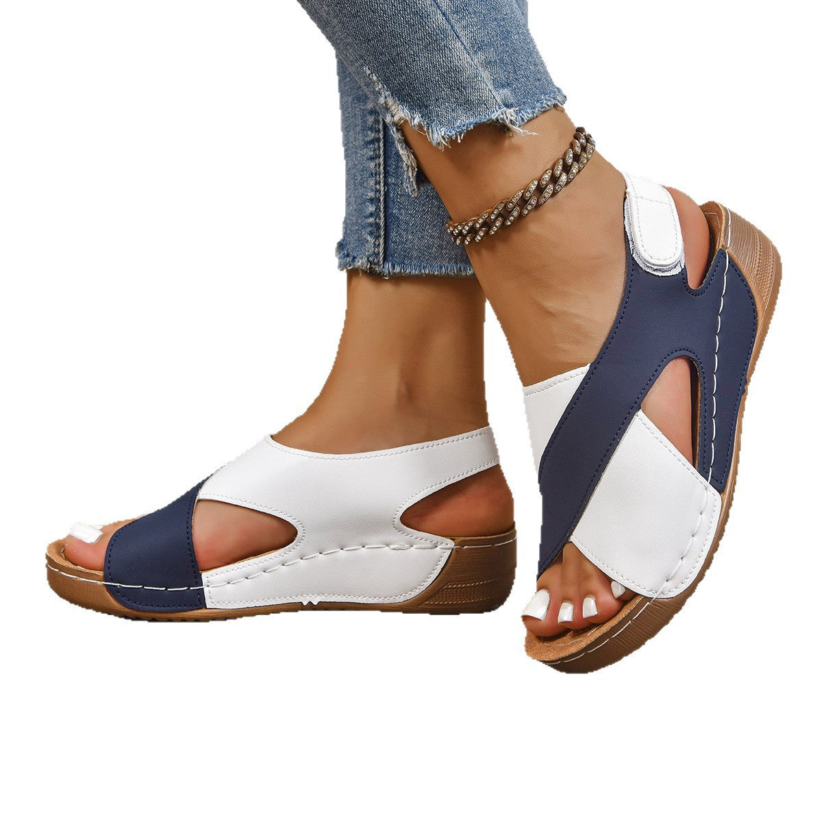 Women's Cut-Out Cross Strap Sandals with Easy Velcro Fastening
