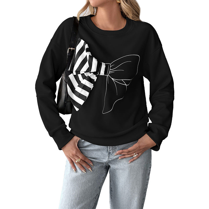 Loose Long Sleeve Bow Neckline Sweatshirt