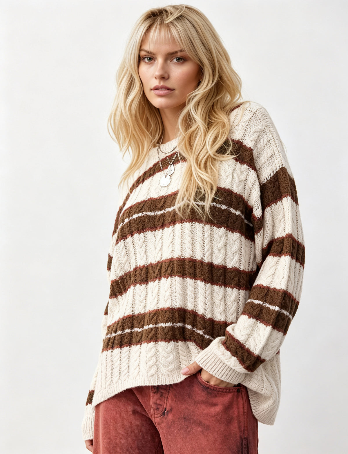 Loose striped sweater for women