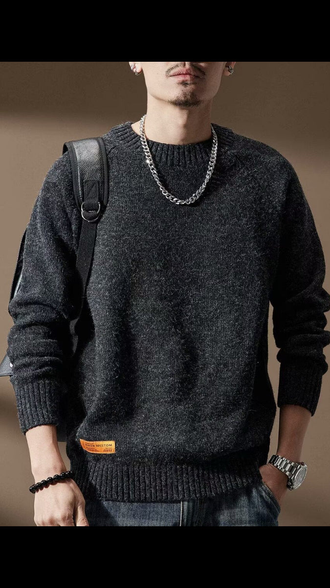 Men's Vintage Crew Neck Knit Sweater – Loose Fit Thick Pullover Jumper