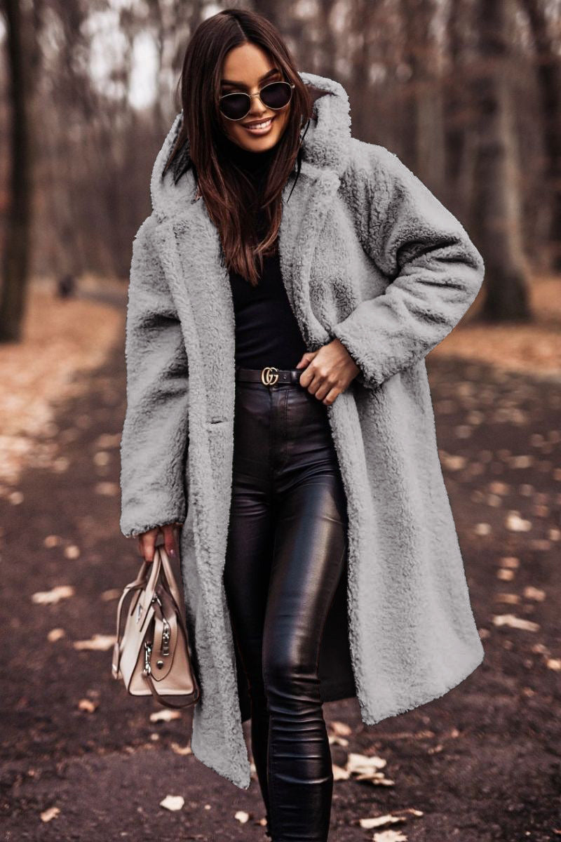 Women's long hooded teddy coat – oversized plush winter coat
