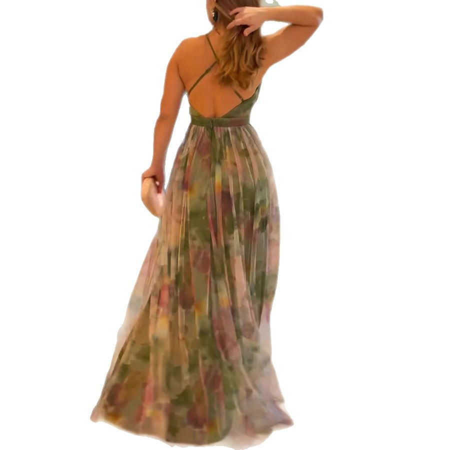 Women's Printed Cami Maxi Dress – Sleeveless Swing Sundress