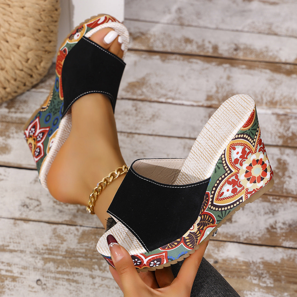 Women's Suede Peep Toe Platform Wedge Sandals