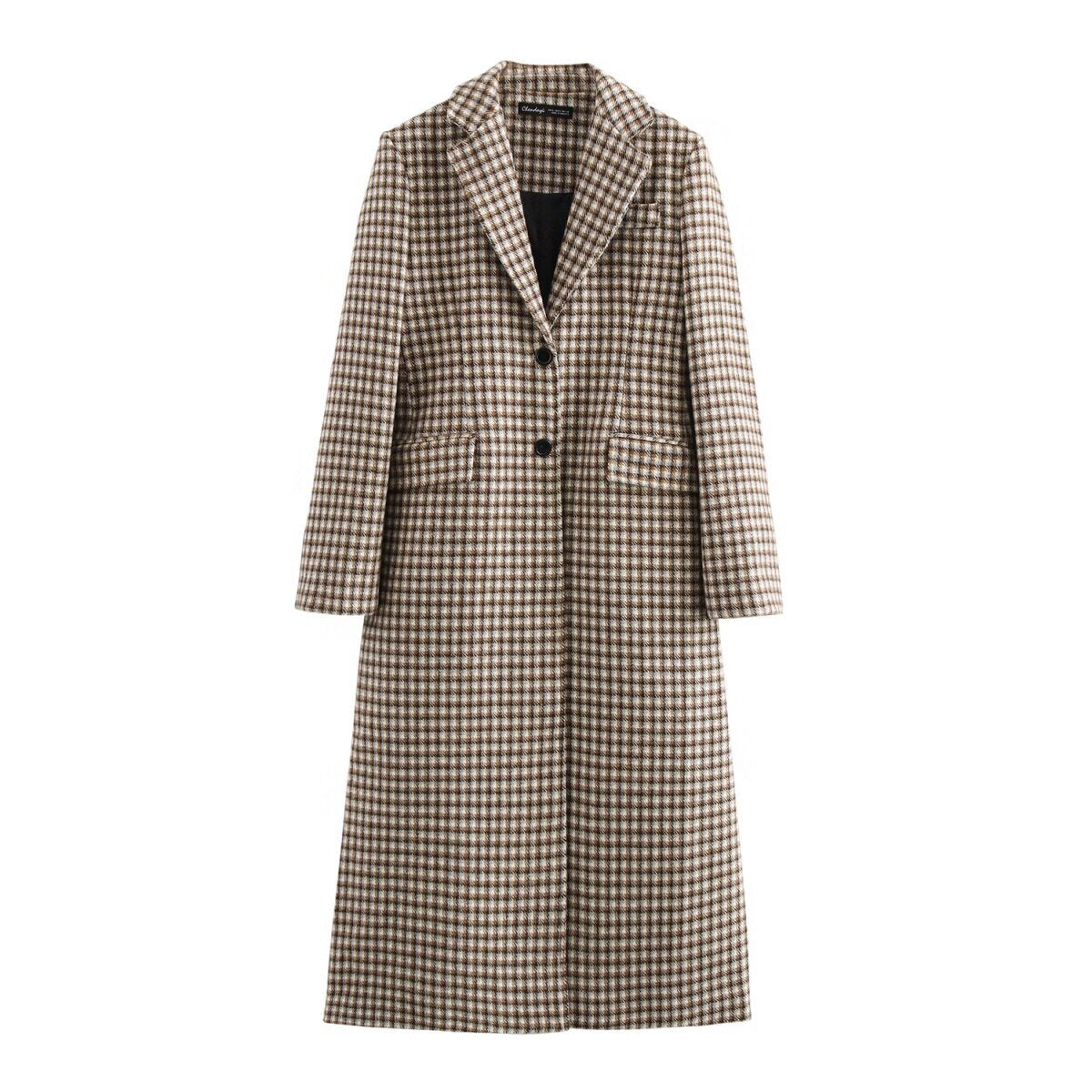 Plaid Long Coat Jacket – Women's Checkered Overcoat