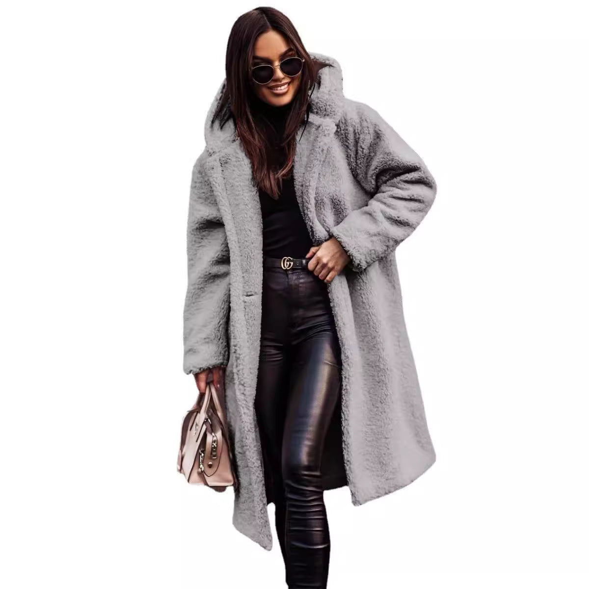 Women's long hooded teddy coat – oversized plush winter coat