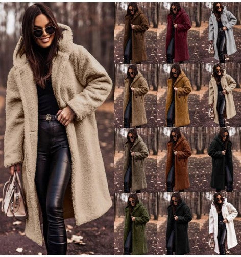 Women's long hooded teddy coat – oversized plush winter coat